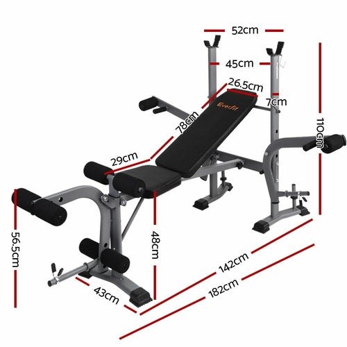 Banc de Musculation Multistation Everfit 7-en-1 – 200kg, Acier, Inclinable, Extensions Jambes - Smiles shop