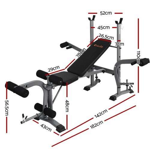 Banc de Musculation Multistation Everfit 7-en-1 – 200kg, Acier, Inclinable, Extensions Jambes - Smiles shop