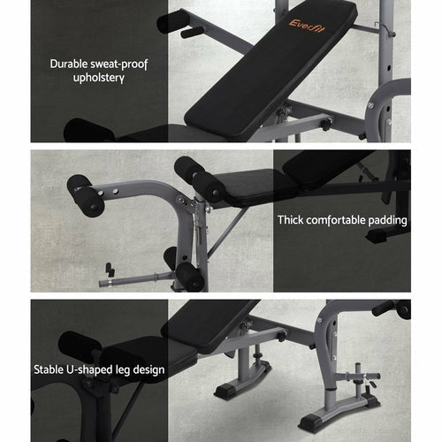 Banc de Musculation Multistation Everfit 7-en-1 – 200kg, Acier, Inclinable, Extensions Jambes - Smiles shop