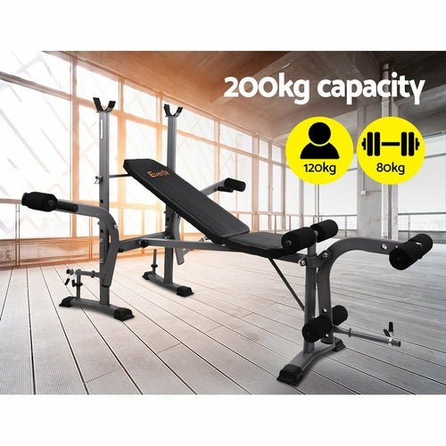 Banc de Musculation Multistation Everfit 7-en-1 – 200kg, Acier, Inclinable, Extensions Jambes - Smiles shop