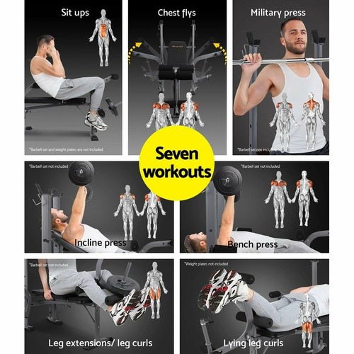 Banc de Musculation Multistation Everfit 7-en-1 – 200kg, Acier, Inclinable, Extensions Jambes - Smiles shop