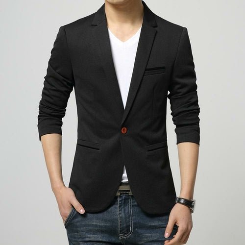 Blazer Homme Slim Fit 1 Bouton – Coton Mélangé, Marine & Noir, Style Casual Chic - Smiles shop