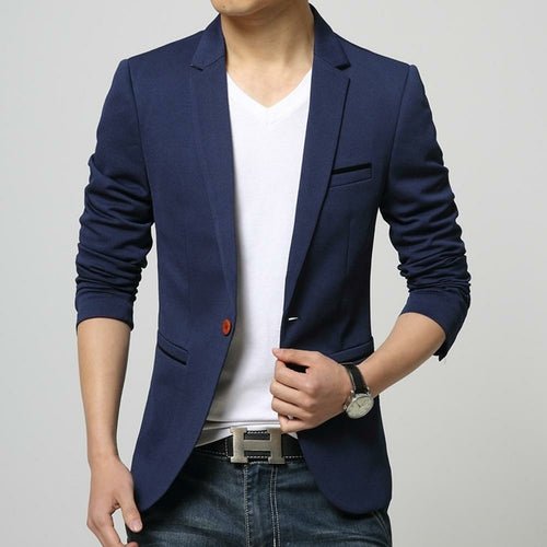 Blazer Homme Slim Fit 1 Bouton – Coton Mélangé, Marine & Noir, Style Casual Chic - Smiles shop