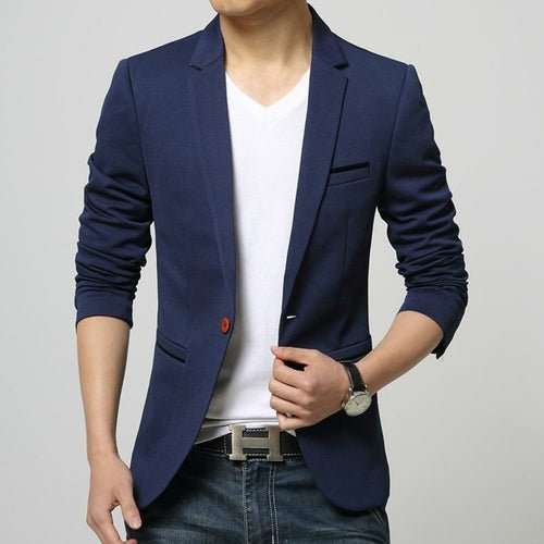 Blazer Homme Slim Fit 1 Bouton – Coton Mélangé, Marine & Noir, Style Casual Chic - Smiles shop