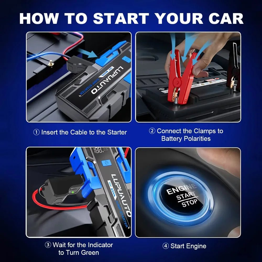Booster Batterie Voiture 3000A 12V – Power Bank 8000mAh & Affichage LCD - Smiles shop