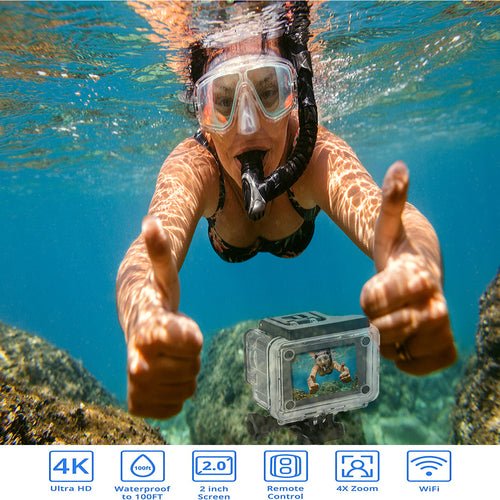Caméra Action 4K UHD WiFi – Étanche 30m, Stabilisateur Gyro, Télécommande RF & Accessoires - Smiles shop