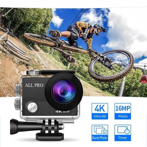 Caméra Action 4K UHD WiFi – Étanche 30m, Stabilisateur Gyro, Télécommande RF & Accessoires - Smiles shop
