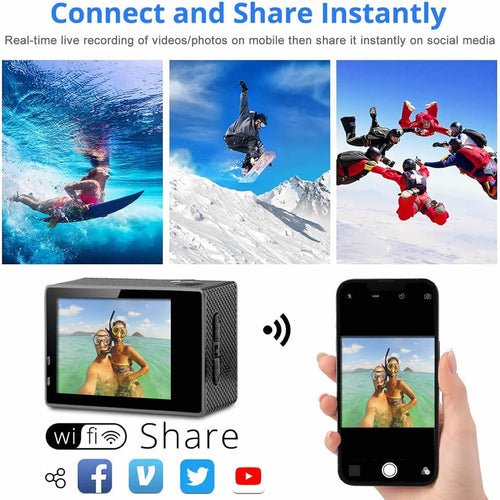 Caméra Action 4K UHD WiFi – Étanche 30m, Stabilisateur Gyro, Télécommande RF & Accessoires - Smiles shop