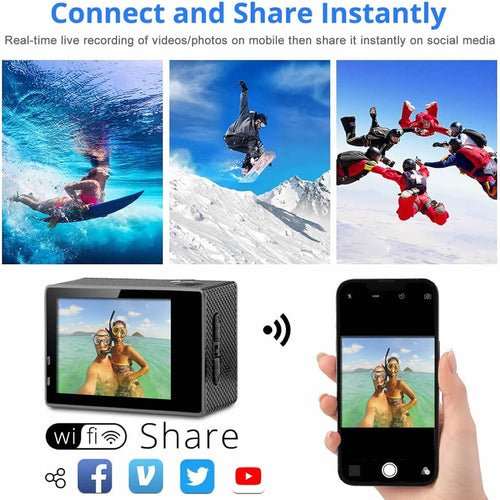 Caméra Action 4K UHD WiFi – Étanche 30m, Stabilisateur Gyro, Télécommande RF & Accessoires - Smiles shop