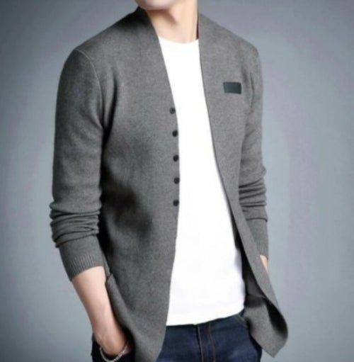 Cardigan Homme Slim Fit Boutons Décoratifs – Coton Mélangé, Style Casual Street, Gris & Noir - Smiles shop