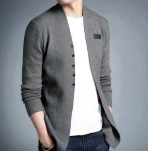 Cardigan Homme Slim Fit Boutons Décoratifs – Coton Mélangé, Style Casual Street, Gris & Noir - Smiles shop