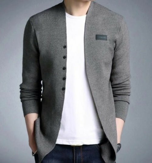 Cardigan Homme Slim Fit Boutons Décoratifs – Coton Mélangé, Style Casual Street, Gris & Noir - Smiles shop