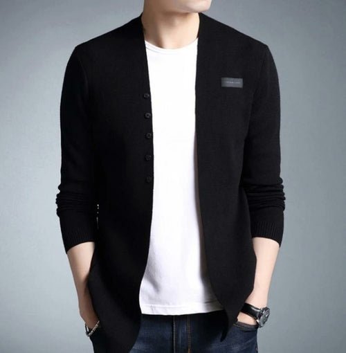 Cardigan Homme Slim Fit Boutons Décoratifs – Coton Mélangé, Style Casual Street, Gris & Noir - Smiles shop