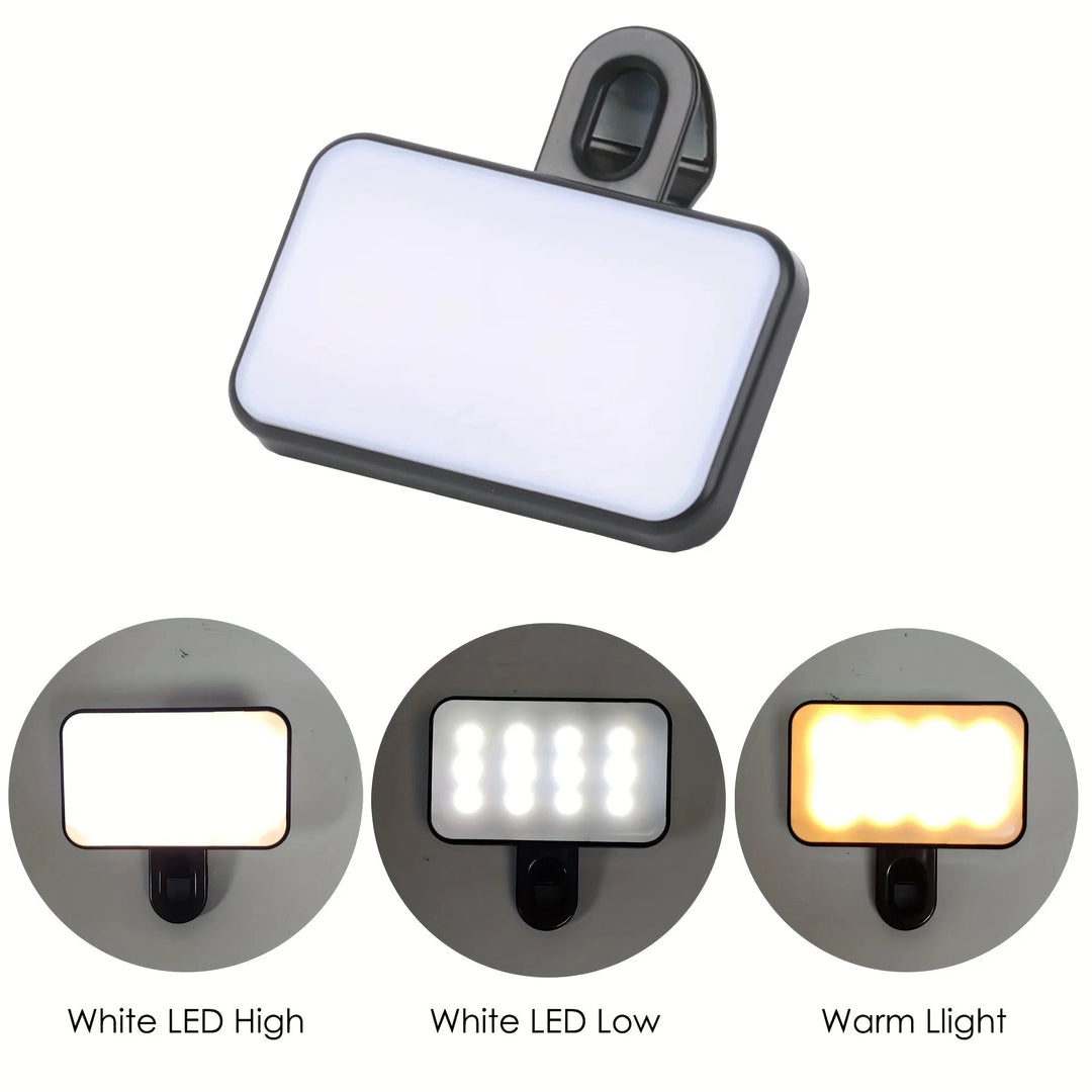 Clip-On Selfie Fill Light – 3 Color Modes, USB-C Rechargeable - Smiles shop