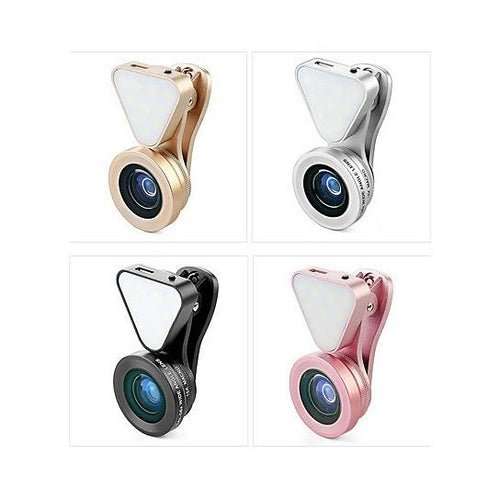 Clip Selfie 3-en-1 Glow Face – Objectif Grand Angle 140°, Macro 15x & Anneau LED Rose Rechargeable - Smiles shop