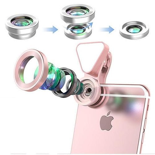 Clip Selfie 3-en-1 Glow Face – Objectif Grand Angle 140°, Macro 15x & Anneau LED Rose Rechargeable - Smiles shop