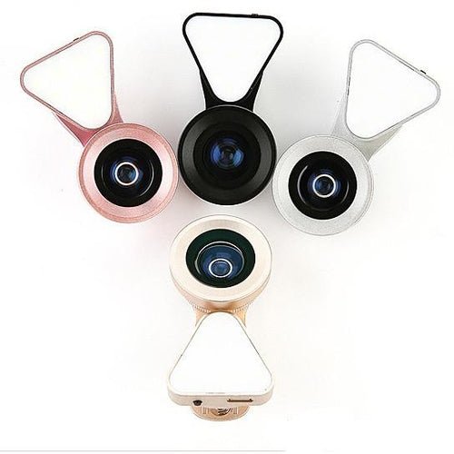 Clip Selfie 3-en-1 Glow Face – Objectif Grand Angle 140°, Macro 15x & Anneau LED Rose Rechargeable - Smiles shop
