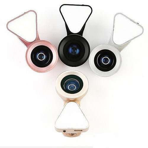 Clip Selfie 3-en-1 Glow Face – Objectif Grand Angle 140°, Macro 15x & Anneau LED Rose Rechargeable - Smiles shop