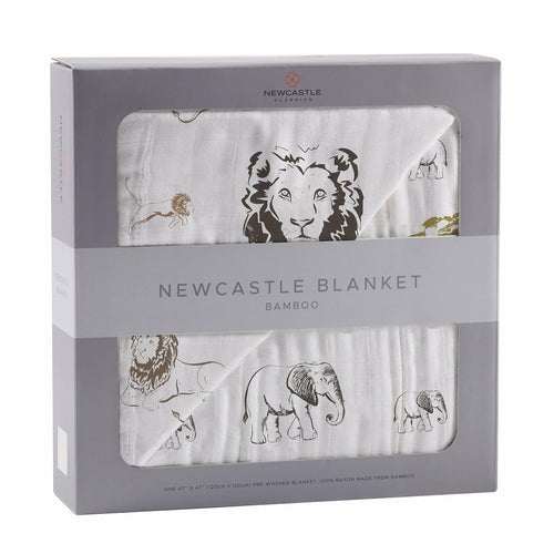 Couverture Bébé 4 Couches Mousseline Bambou – Lion, Rhino & Éléphant, 120x120cm, Douce & Respirante - Smiles shop