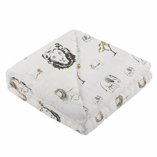 Couverture Bébé 4 Couches Mousseline Bambou – Lion, Rhino & Éléphant, 120x120cm, Douce & Respirante - Smiles shop