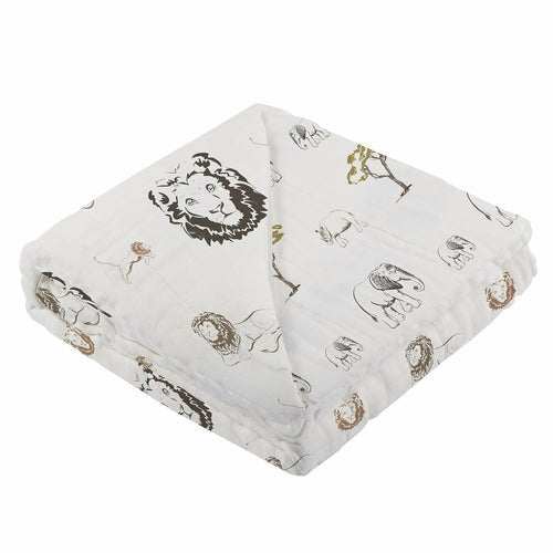 Couverture Bébé 4 Couches Mousseline Bambou – Lion, Rhino & Éléphant, 120x120cm, Douce & Respirante - Smiles shop