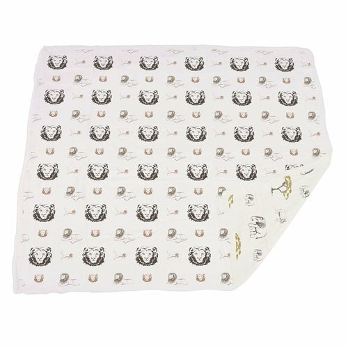 Couverture Bébé 4 Couches Mousseline Bambou – Lion, Rhino & Éléphant, 120x120cm, Douce & Respirante - Smiles shop