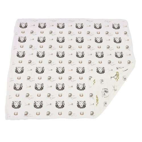 Couverture Bébé 4 Couches Mousseline Bambou – Lion, Rhino & Éléphant, 120x120cm, Douce & Respirante - Smiles shop