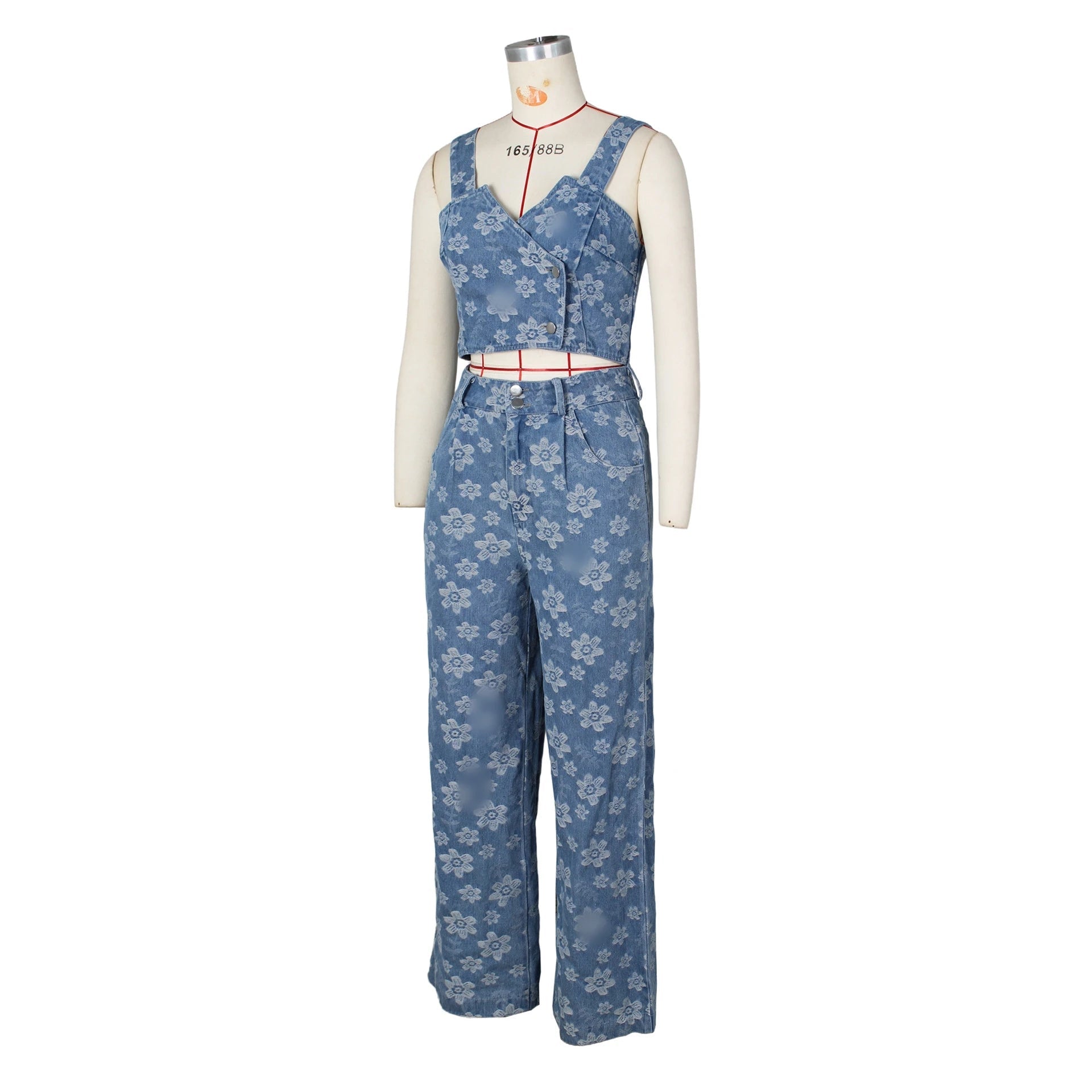 Ensemble 2 Pièces Femme – Top & Jean Floral Taille Haute - Smiles shop