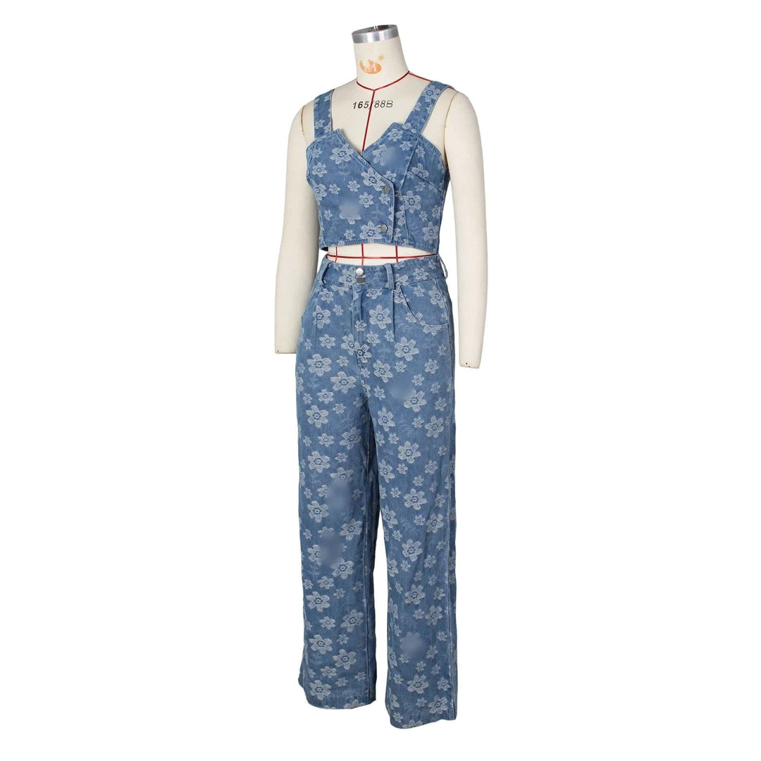 Ensemble 2 Pièces Femme – Top & Jean Floral Taille Haute - Smiles shop