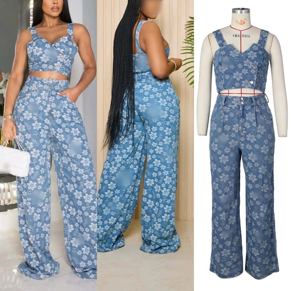 Ensemble 2 Pièces Femme – Top & Jean Floral Taille Haute - Smiles shop