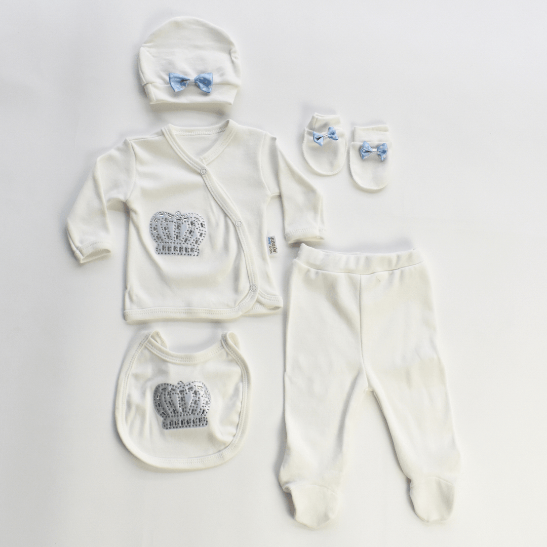 Ensemble Pyjama Bébé 5 Pièces "Sweet King" – 100% Coton, Thème Royal & Nouveau-Né - Smiles shop