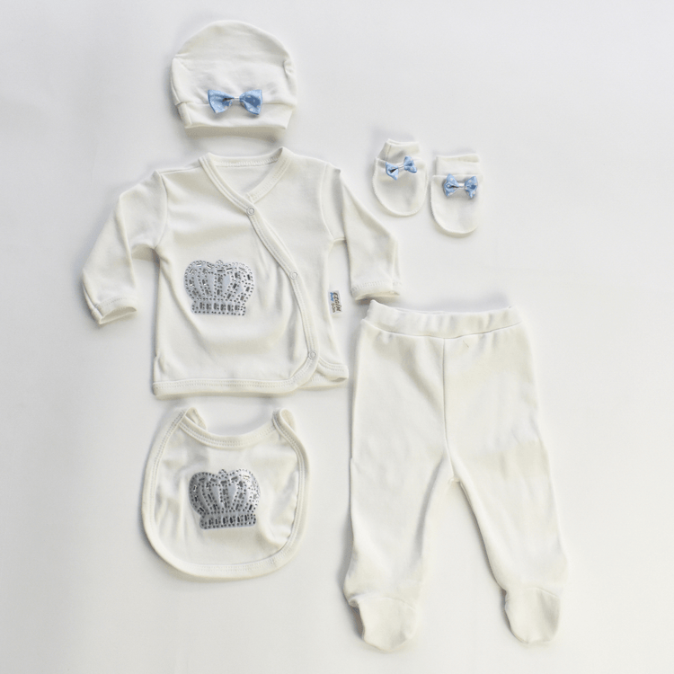 Ensemble Pyjama Bébé 5 Pièces "Sweet King" – 100% Coton, Thème Royal & Nouveau-Né - Smiles shop