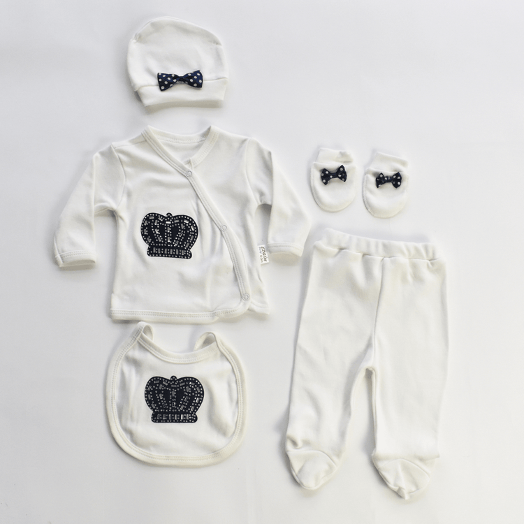 Ensemble Pyjama Bébé 5 Pièces "Sweet King" – 100% Coton, Thème Royal & Nouveau-Né - Smiles shop