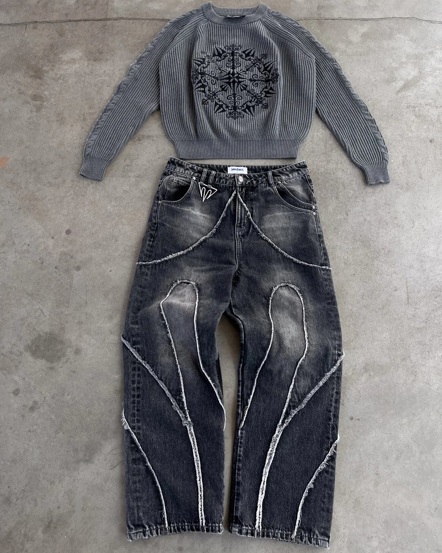 Jean Baggy Gothic Y2K Homme – Brodé Patchwork Bords Bruts - Smiles shop