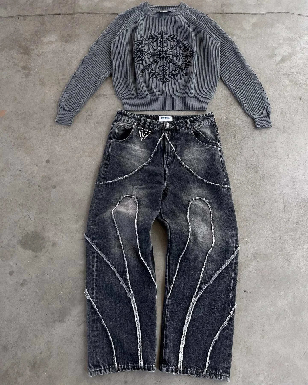 Jean Baggy Gothic Y2K Homme – Brodé Patchwork Bords Bruts - Smiles shop