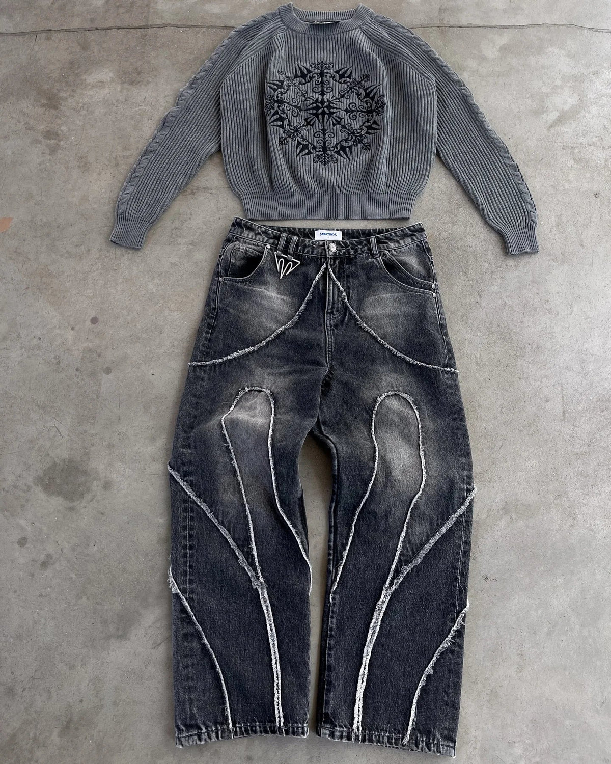 Jean Baggy Gothic Y2K Homme – Brodé Patchwork Bords Bruts - Smiles shop