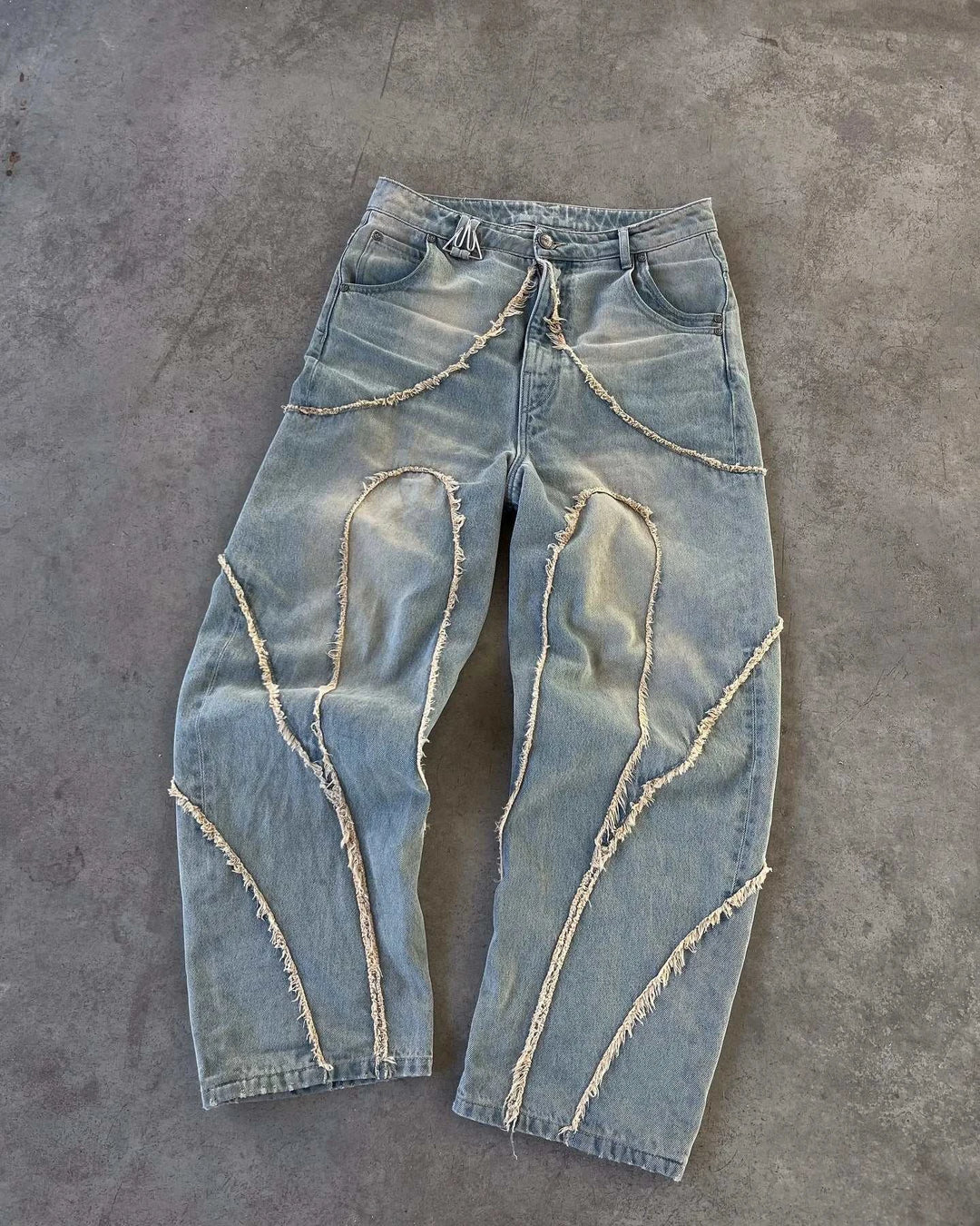 Jean Baggy Gothic Y2K Homme – Brodé Patchwork Bords Bruts - Smiles shop