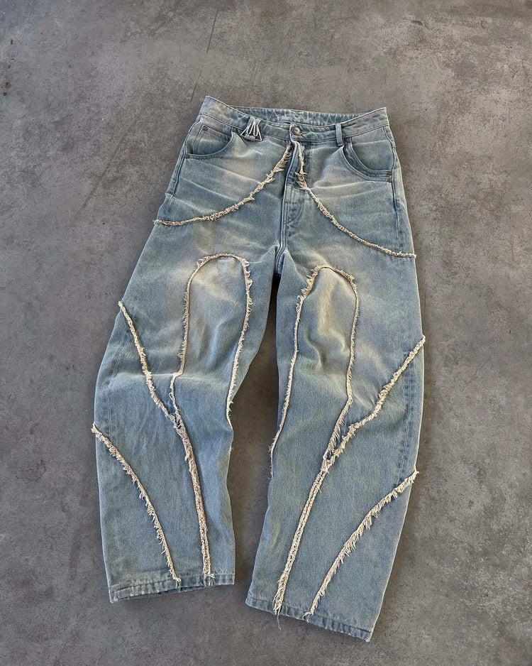 Jean Baggy Gothic Y2K Homme – Brodé Patchwork Bords Bruts - Smiles shop