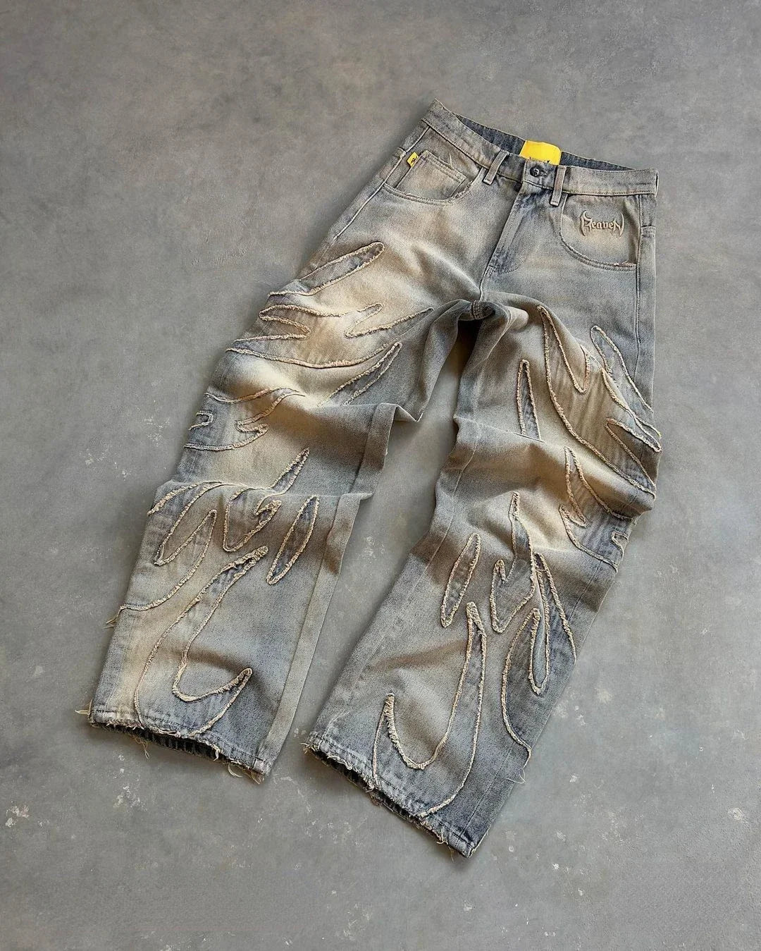 Jean Baggy Gothic Y2K Homme – Brodé Patchwork Bords Bruts - Smiles shop