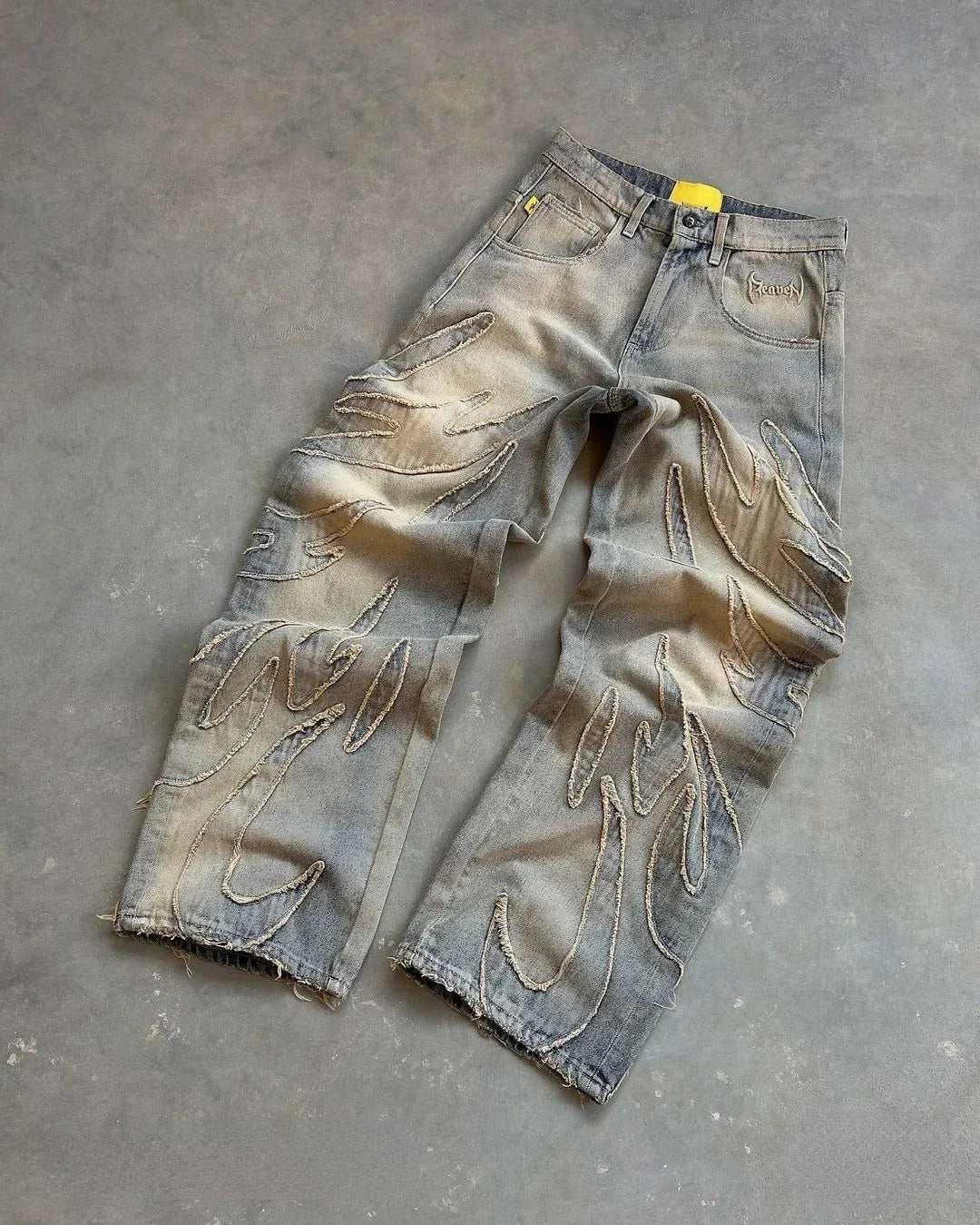 Jean Baggy Gothic Y2K Homme – Brodé Patchwork Bords Bruts - Smiles shop