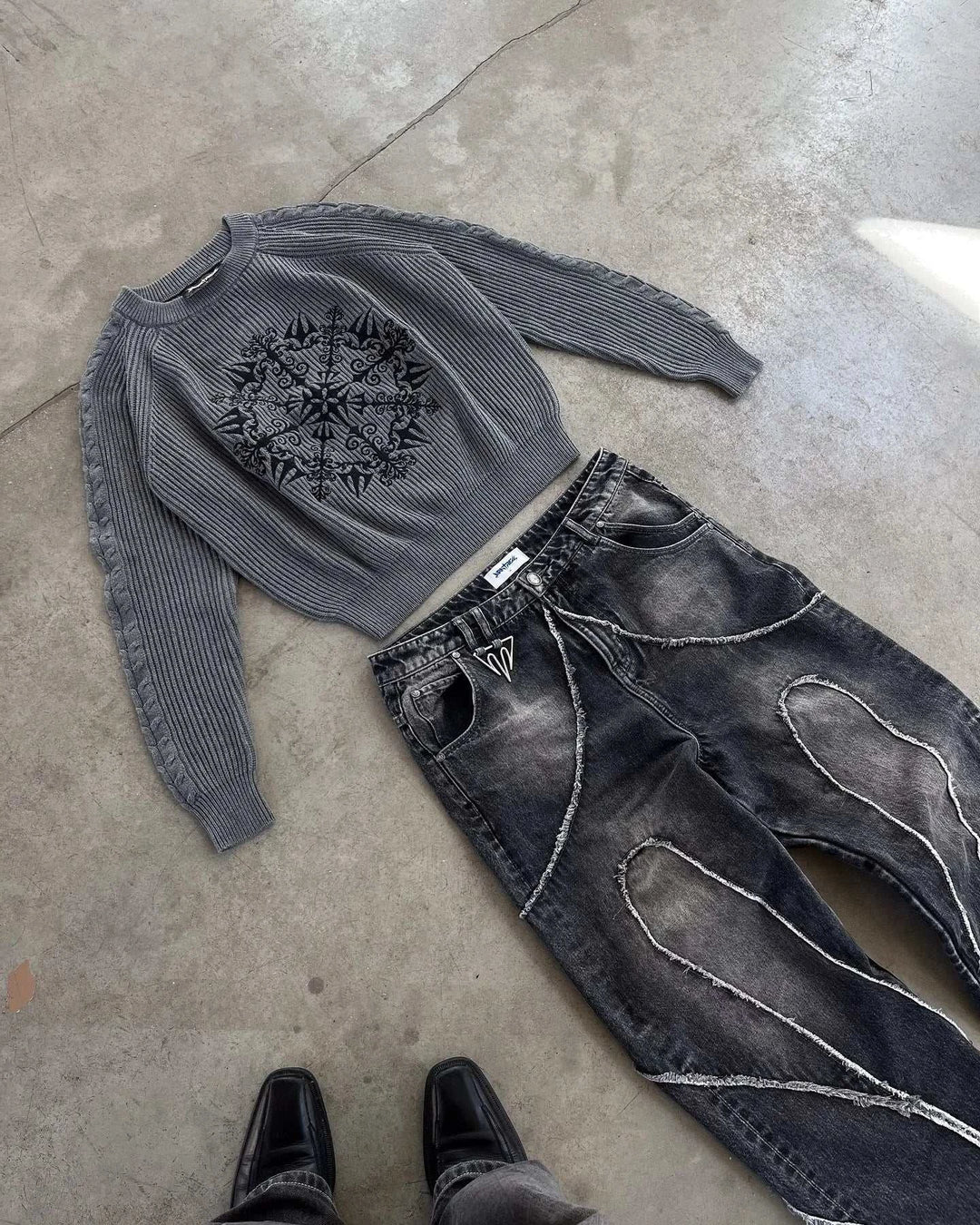 Jean Baggy Gothic Y2K Homme – Brodé Patchwork Bords Bruts - Smiles shop