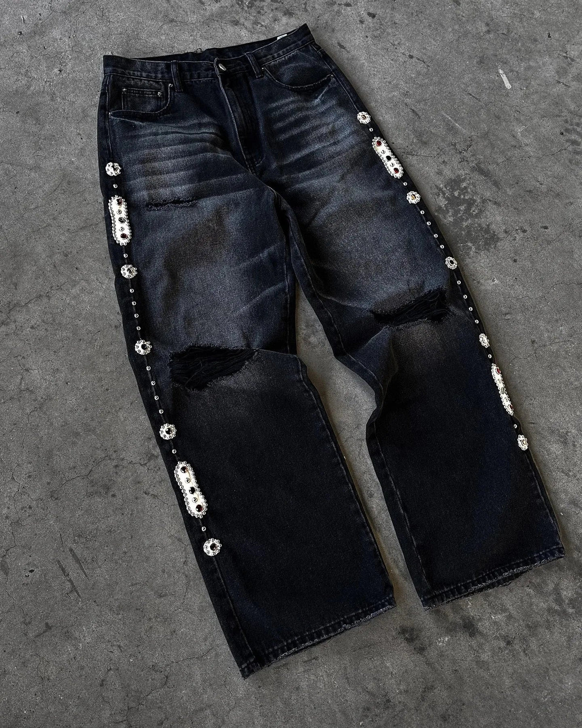 Jean Baggy Gothic Y2K Homme – Brodé Patchwork Bords Bruts - Smiles shop