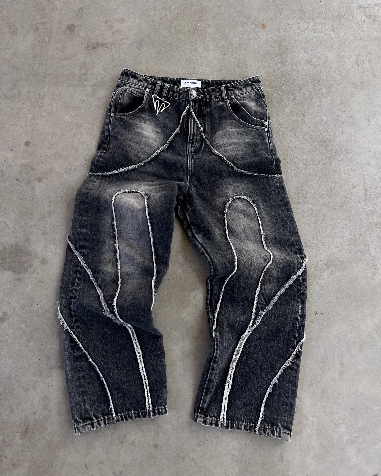 Jean Baggy Gothic Y2K Homme – Brodé Patchwork Bords Bruts - Smiles shop