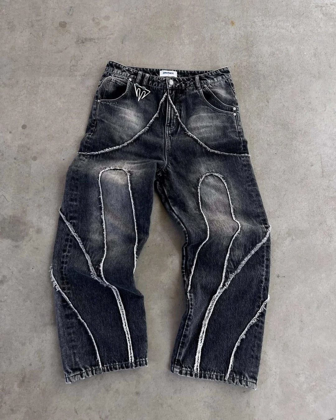Jean Baggy Gothic Y2K Homme – Brodé Patchwork Bords Bruts - Smiles shop