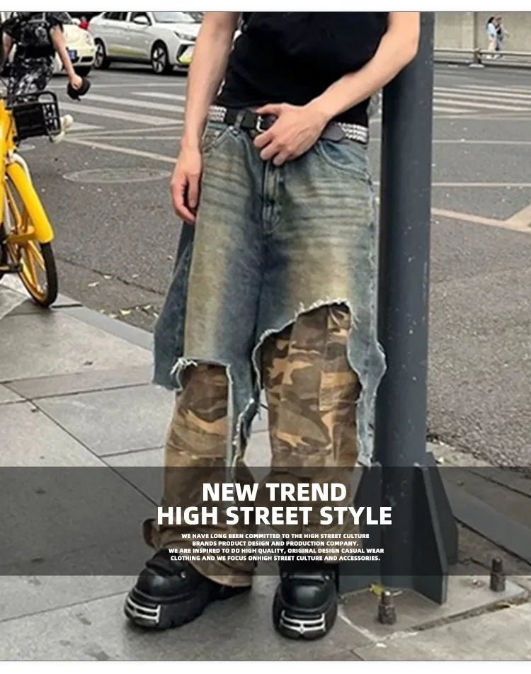 Jean Flare Camo Y2K Homme – Style Harajuku High Street - Smiles shop