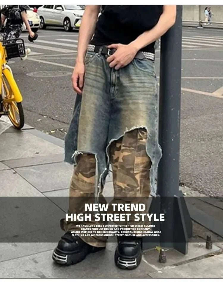 Jean Flare Camo Y2K Homme – Style Harajuku High Street - Smiles shop