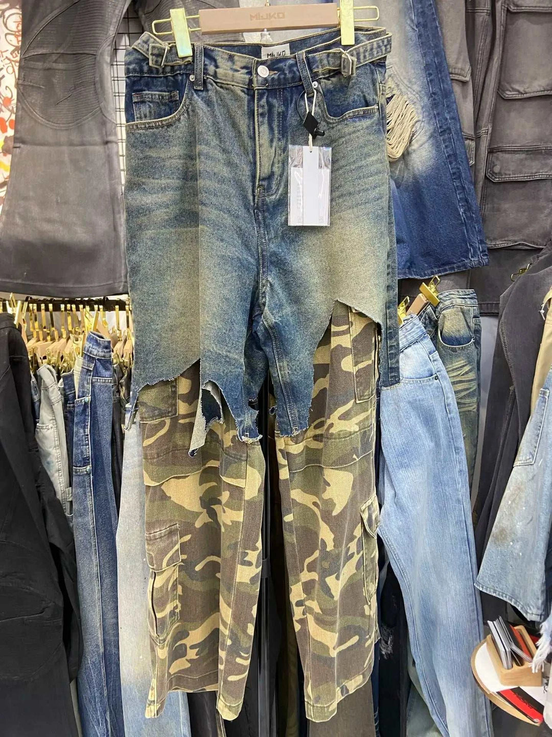 Jean Flare Camo Y2K Homme – Style Harajuku High Street - Smiles shop