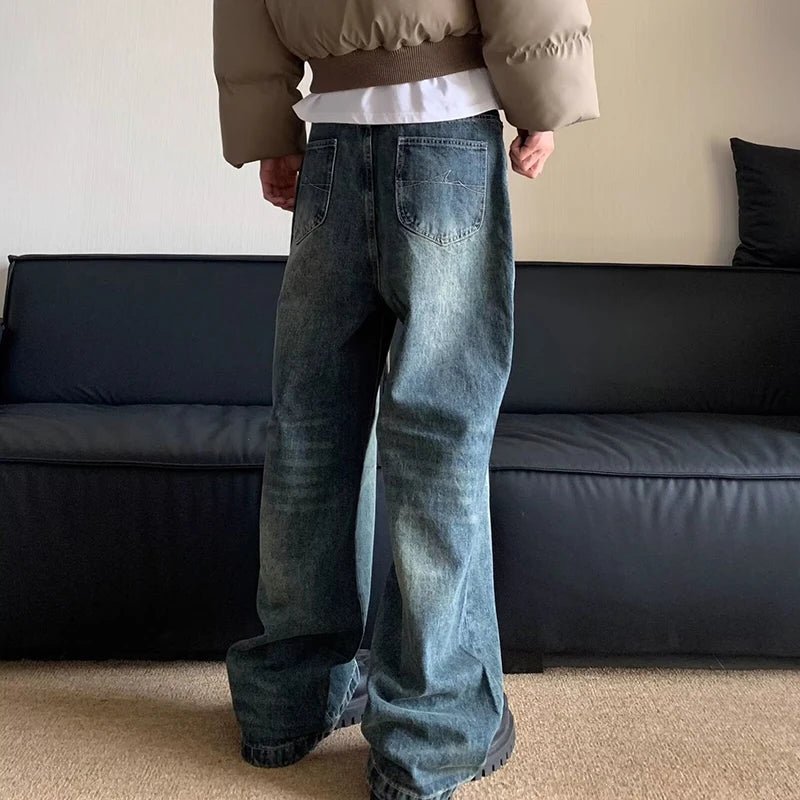 Jean Large Homme Imprimé Lettres – Style Hip Hop Coréen Rétro, Coupe Droite - Smiles shop