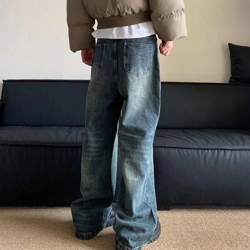 Jean Large Homme Imprimé Lettres – Style Hip Hop Coréen Rétro, Coupe Droite - Smiles shop