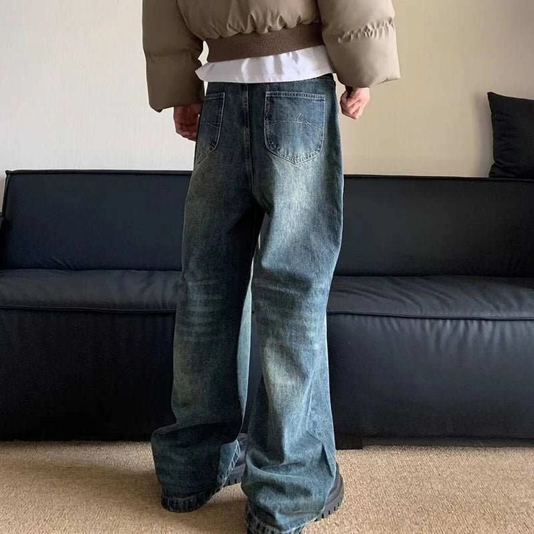 Jean Large Homme Imprimé Lettres – Style Hip Hop Coréen Rétro, Coupe Droite - Smiles shop